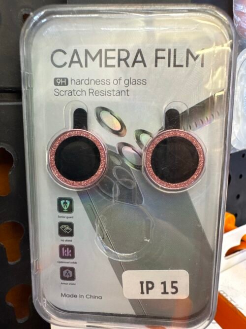 Protector de Cámara iPhone 15 Rosa con Brillos