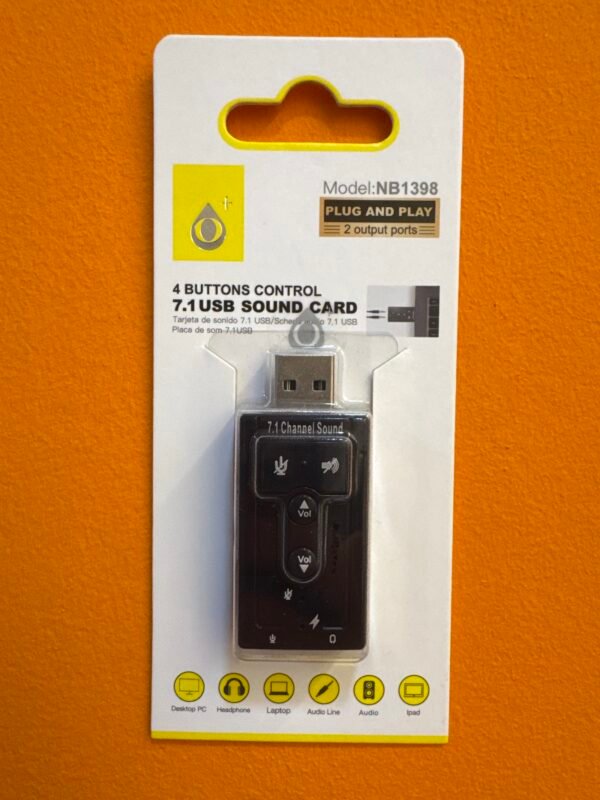 Tarjeta USB de Sonido Externa 7.1 con Control y 2 Salidas Jack, Negra Tarjeta USB de Sonido Externa 7.1 con Control y 2 Salidas Jack, Negra
