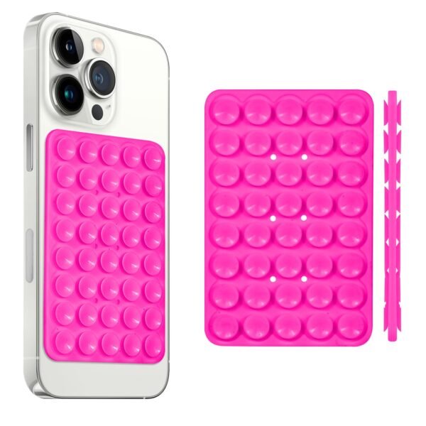 Soporte De Silicona Para Móvil Rectangular Fucsia Con Ventosa Doble Cara