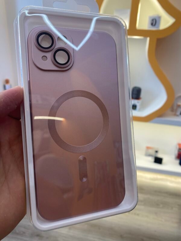 Funda Metalizada iPhone 15 Plus Rosa Con Protector De Cámara Antigolpes