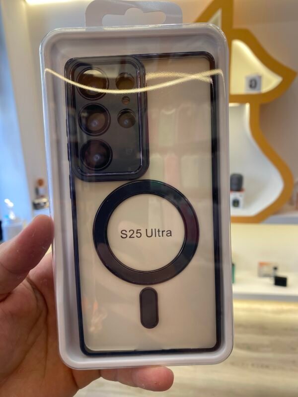 Funda Protectora S25 Ultra MagSafe Transparente Con Bordes Metálicos