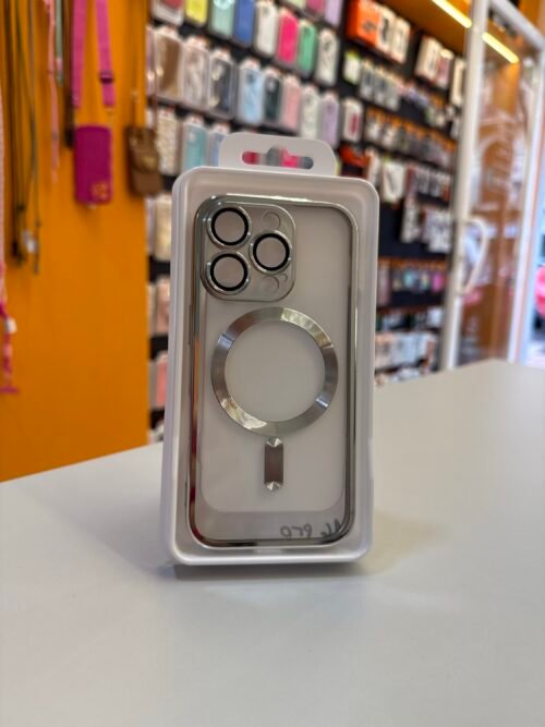 Funda iPhone 16 Pro Transparente con Borde Metálico Plata