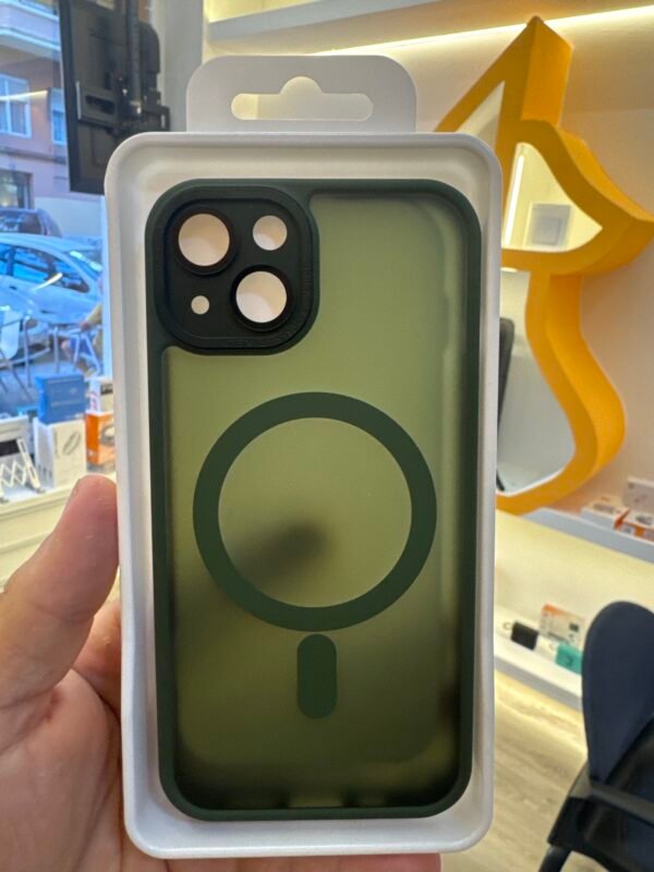 Funda iPhone 13 / 14 Mate Verde Oscuro Con Aro MagSafe Y Protector De Cámara