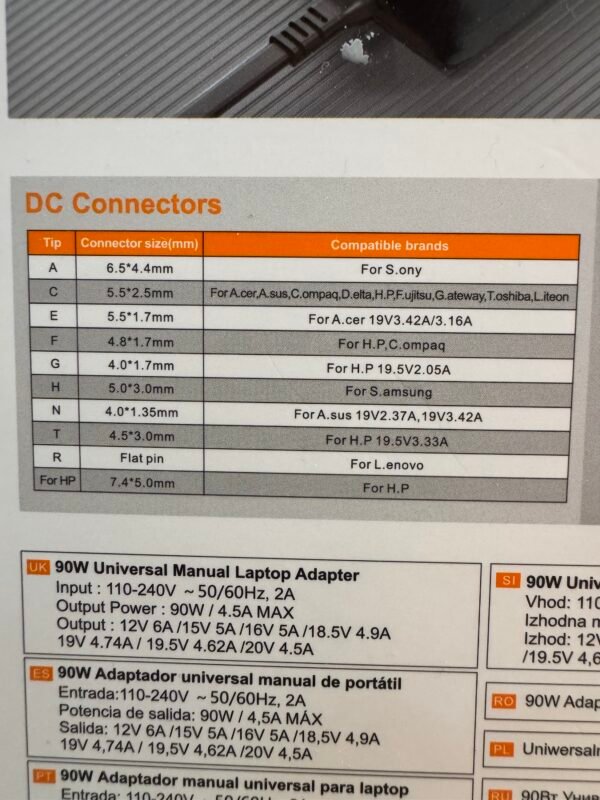 Cargador Universal Para Portátil 90W – AT718 Modelos Soportados