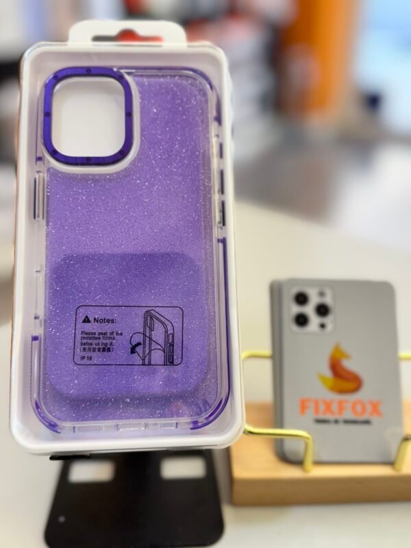 Funda para iPhone 16 Lila Antigolpes con Brillos