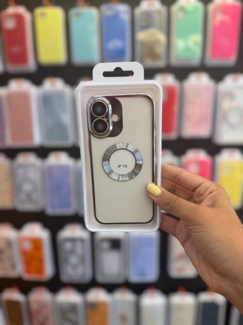 Funda iPhone 16 con Borde Metálico Plata