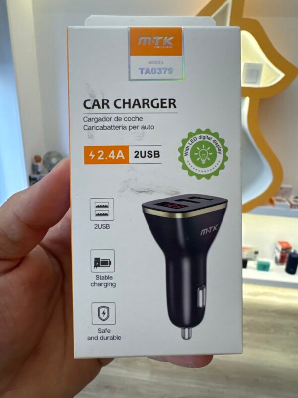 6ffe17a9-c7b3-493f-9c8e-d95eff309103-51088-000008e69d7f55f9_file Cargador De Coche MTK TA0379 2 USB 2.4A Con Indicador Digital Negro